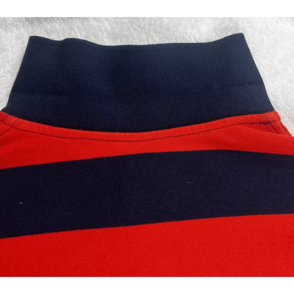 Lands' End Men L Tall Polo Shirt Red Navy Striped Golf Nautical Dark Prep Sporty - Picture 7 of 12